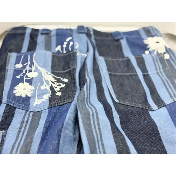 We the Free Free People Women's XS Black Blue Striped Cropped Floral Jeans - Picture 9 of 9